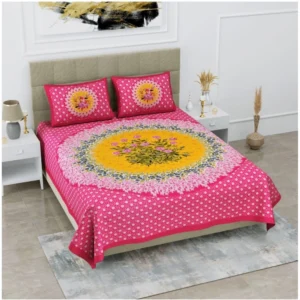 Cotton Printed Queen Size Bedsheet With 2 Pillow Covers (Pink, 90x100 Inch) - Image 2