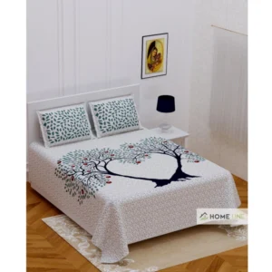 Cotton Printed Queen Size Bedsheet With 2 Pillow Covers (White, 90x100 Inch) - Image 2