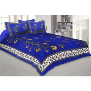 Cotton Printed Queen Size Bedsheet With 2 Pillow Covers (Blue, 90x100 Inch) - Image 2
