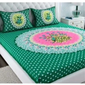 Cotton Printed Queen Size Bedsheet With 2 Pillow Covers (Green, 90x100 Inch) - Image 2