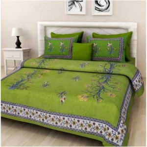 Cotton Printed Queen Size Bedsheet With 2 Pillow Covers (Green, 90x100 Inch) - Image 2