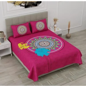 Cotton Printed Queen Size Bedsheet With 2 Pillow Covers (Pink, 90x100 Inch) - Image 2