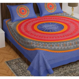 Cotton Printed Queen Size Bedsheet With 2 Pillow Covers (Blue, 90x100 Inch) - Image 2