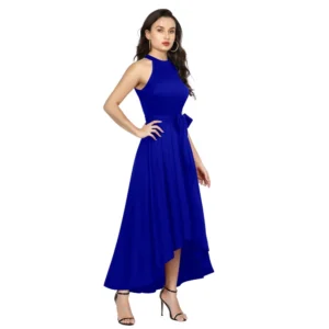 Women's Polyster Solid Halter Neck Sleeveless Dress (Royal Blue) - Image 5