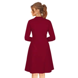 Women's Knitting stretchable Solid Round Neck Full Sleeve Dress (Maroon) - Image 5