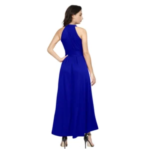 Women's Polyster Solid Halter Neck Sleeveless Dress (Royal Blue) - Image 2