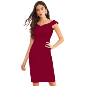 Women's Knitting stretchable Solid Round Neck Sleeveless Dress (Maroon) - Image 6