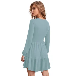 Women's Knitting stretchable Solid Round Neck Full Sleeve Dress (Pista) - Image 5
