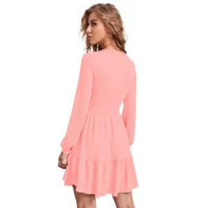 Women's Knitting stretchable Solid Round Neck Full Sleeve Dress (Peach) - Image 5