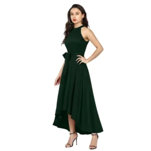 Women's Polyster Solid Halter Neck Sleeveless Dress (Green) - Image 4