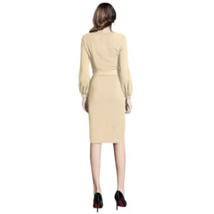 Women's Knitting stretchable Solid Round Neck Full Sleeve Dress (Beige ) - Image 5