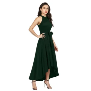 Women's Polyster Solid Halter Neck Sleeveless Dress (Green) - Image 5