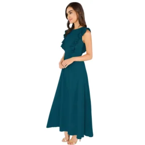 Women's Knitting stretchable Solid Round Neck Ruffled Sleeve Dress (Morpich) - Image 2