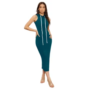 Women's Knitting stretchable Solid Round Neck Sleeveless Dress (Morpich) - Image 4