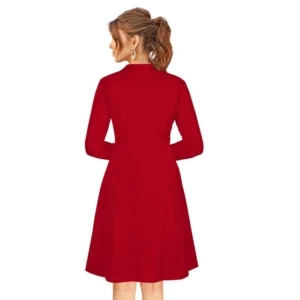 Women's Knitting stretchable Solid Round Neck Full Sleeve Dress (Red) - Image 5