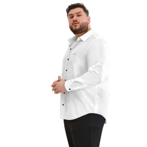 Mens Casual Cotton Solid Full Sleeve Shirt (White) - Image 3