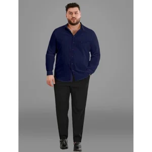 Mens Casual Cotton Solid Full Sleeve Shirt (Navy Blue) - Image 4