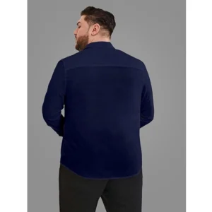 Mens Casual Cotton Solid Full Sleeve Shirt (Navy Blue) - Image 3