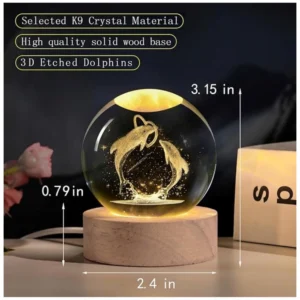 Wood 3D Dolphin Crystal Ball Night Light Dolphin Love (Transparent) - Image 2