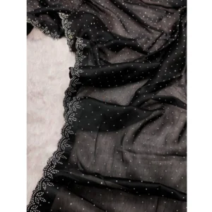 Women's Georgette Satin Silk Saree With Unstitched Blouse 5.5Mtr (Black) - Image 3