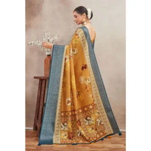 Women's Crepe Silk Printed Saree With Unstitched Blouse 5.5Mtr (Mustard) - Image 2