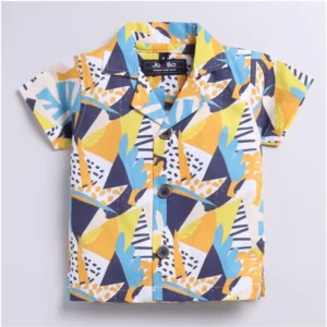 Boy's Lycra Blend Printed Short Sleeve Shirt and Shorts Set (MultiColor) - Image 4