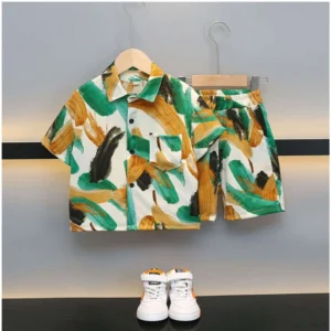 Boy's Lycra Blend Printed Short Sleeve Shirt and Shorts Set (MultiColor) - Image 3