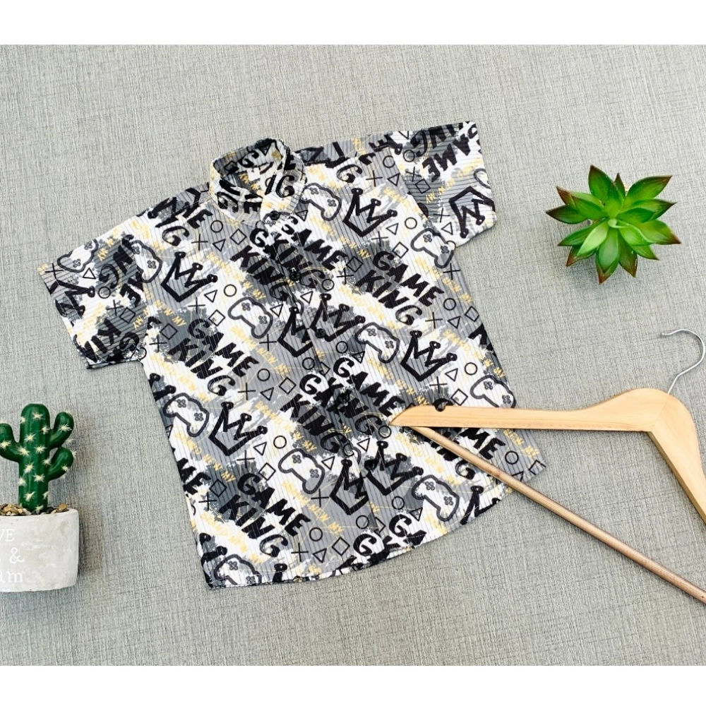 Boy's Cotton Blend Printed Short Sleeve Shirt (MultiColor)