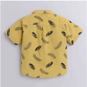 Boy's Cotton Blend Printed Short Sleeve Shirt and Shorts Set (Yellow) - Image 3