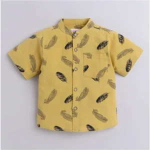 Boy's Cotton Blend Printed Short Sleeve Shirt and Shorts Set (Yellow) - Image 4