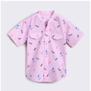 Boy's Cotton Blend Printed Short Sleeve Shirt and Shorts Set (Pink) - Image 4