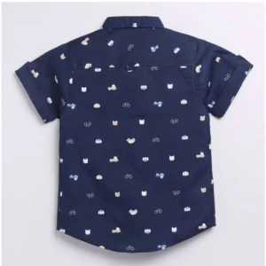 Boy's Cotton Blend Printed Short Sleeve Shirt (Navy Blue) - Image 4