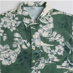 Boy's Cotton Blend Printed Short Sleeve Shirt (Green) - Image 3