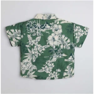 Boy's Cotton Blend Printed Short Sleeve Shirt (Green) - Image 4