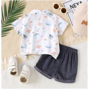 Boy's Lycra Blend Printed Short Sleeve Shirt and Shorts Set (MultiColor) - Image 4