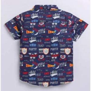 Boy's Cotton Blend Printed Short Sleeve Shirt (Navy Blue) - Image 4