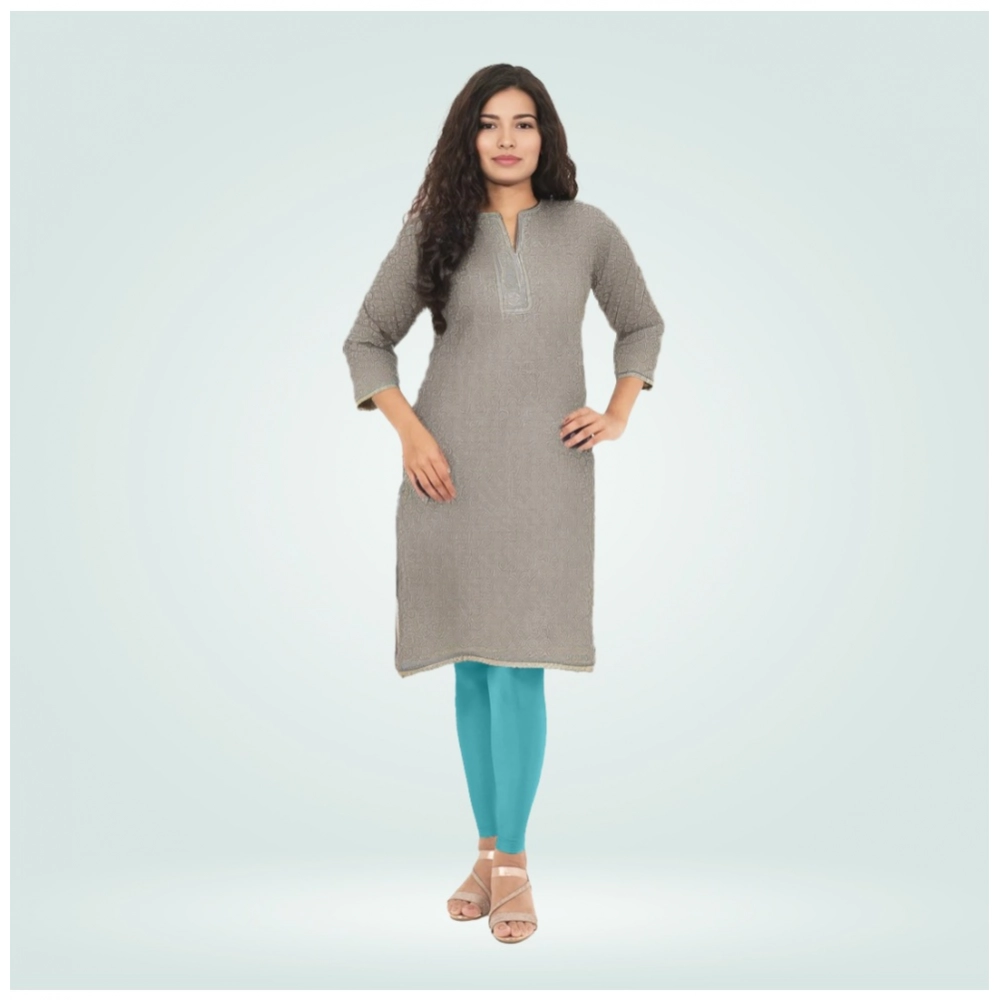 Women's Cotton Blended Solid Shimmer Ankle leggings (Blue)