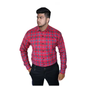 Men's Cotton Lycra Full Sleeve Checked Casual Shirt (Red ) - Image 3