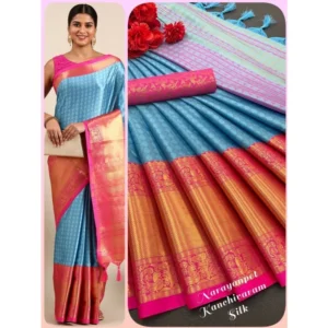 Women's Cotton Silk Woven Design Saree With Unstitched Blouse 5.5Mtr (Light Blue) - Image 2