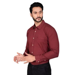 Men's Casual Cotton Full Sleeve Solid Shirt (Maroon) - Image 3