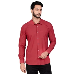 Men's Casual Cotton Full Sleeve Solid Shirt (Red) - Image 4