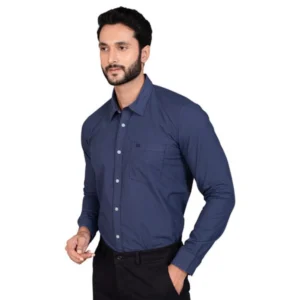 Men's Casual Cotton Full Sleeve Solid Shirt (Navy) - Image 4