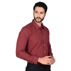 Men's Casual Cotton Full Sleeve Solid Shirt (Maroon) - Image 4