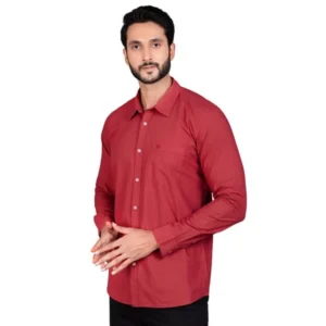 Men's Casual Cotton Full Sleeve Solid Shirt (Red) - Image 2
