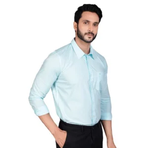 Men's Casual Cotton Full Sleeve Solid Shirt (Turquoise) - Image 3