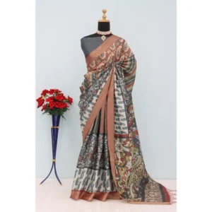 Women's Mysore Silk  Digital Print Saree With Unstitched Blouse 5.5Mtr (Grey) - Image 2