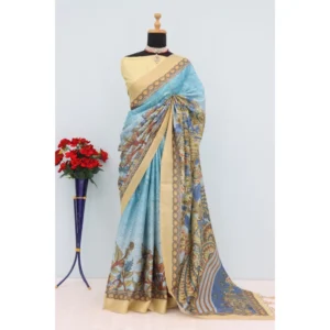 Women's Mysore Silk  Digital Print Saree With Unstitched Blouse 5.5Mtr (Sky Blue) - Image 2