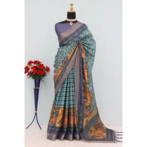 Women's Mysore Silk  Digital Print Saree With Unstitched Blouse 5.5Mtr (Green) - Image 2