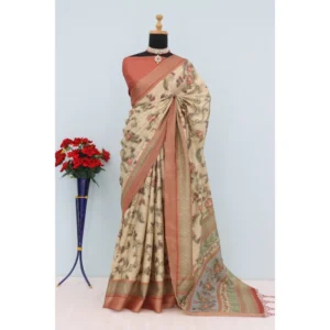 Women's Mysore Silk  Digital Print Saree With Unstitched Blouse 5.5Mtr (Pink) - Image 2