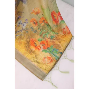 Women's Linen Digital Print Saree With Unstitched Blouse 5.5Mtr (Multicolor) - Image 2